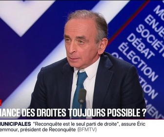 Replay BFM Politique - Le Rassemblement national est à la fois un adversaire et un allié potentiel, affirme Éric Zemmour, président de Reconquête!