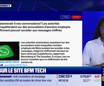 Replay Tech & Co, la quotidienne - À lire sur le site Tech&Co : WhatsApp espionnerait-il nos conversations ? Les autorités américaines enquêteraient sur des accusations d'anciens employés de Méta qui affirment pouvoir accéder aux messages chiffrés, par Kesso Dia