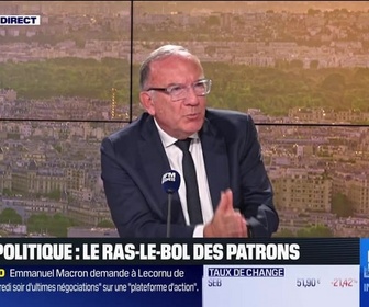 Replay Le 18/19 d'Hedwige Chevrillon - Pierre Gattaz (Radiall) : Crise politique, le ras-le-bol des patrons - 06/10