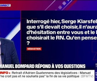 Replay BFM Politique - Une perte de valeurs, une perte de repères: Manuel Bompard s'exprime sur la prise de position pour le RN de Serge Klarsfeld