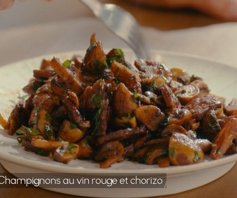 Replay Petits Plats en équilibre - Champignons au vin rouge et chorizo
