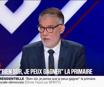Replay BFM Politique - Embrayer sur le discours de la droite pour augmenter les salaires en disant il va falloir rapprocher le net du brut, c'est une erreur, pointe Olivier Faure, Premier secrétaire du PS et candidat à la primaire, 
