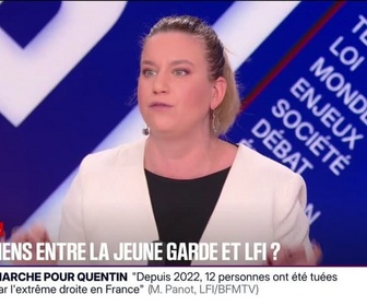 Replay BFM Politique - Si le lien entre la mort de Quentin Deranque et la Jeune Garde est avéré par la justice on ne soutiendra pas que cette organisation continue, déclare Mathilde Panot