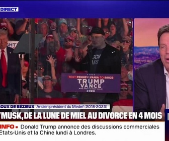 Replay 20H BFM - Donald Trump-Elon Musk: C'était inévitable, car il y a deux visions du monde et de l'économie, affirme Geoffroy Roux de Bézieux, ancien président du Medef