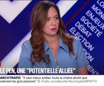 Replay BFM Politique - Marine Le Pen est une potentielle alliée mais qui refuse de l'être et qui se place comme une adversaire, selon Sarah Knafo, eurodéputée Reconquête