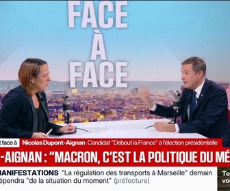 Replay Face à Face - Mouvements sociaux: Nicolas Dupont-Aignan, candidat Debout La France à l'élection présidentielle, veut interdire les groupes d'ultragauche dangereux