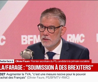 Replay Face à Face - Protocole d'accord entre Jordan Bardella et Nigel Farage: Olivier Faure, Premier secrétaire du PS, y voit une idée saugrenue et l'aveu d'une forme de soumission