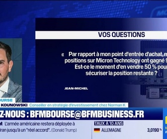 Replay BFM Bourse - Culture Bourse : Par rapport à mon point d'entrée d'achat, mes positions sur MICRON TECHNOLOGY ont gagné 98%. C'est probablement le moment d'en vendre 50% pour sécuriser la position restante ?, par Julie Cohen-Heurton - 09/04